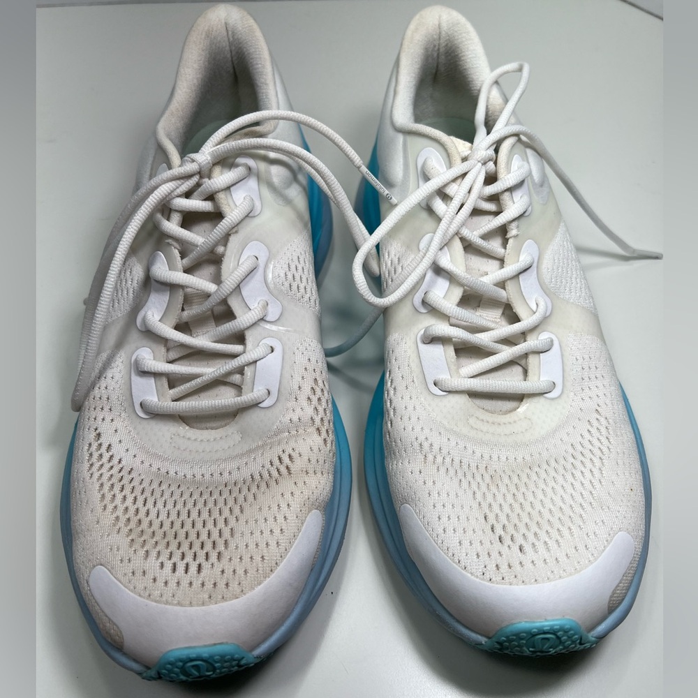 Lululemon Women White Blue Walking Gym Running Sneakers Shoes Size 8.5